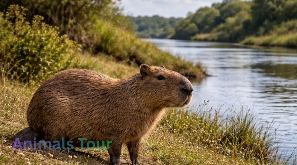 Capybara among animals with flat tails