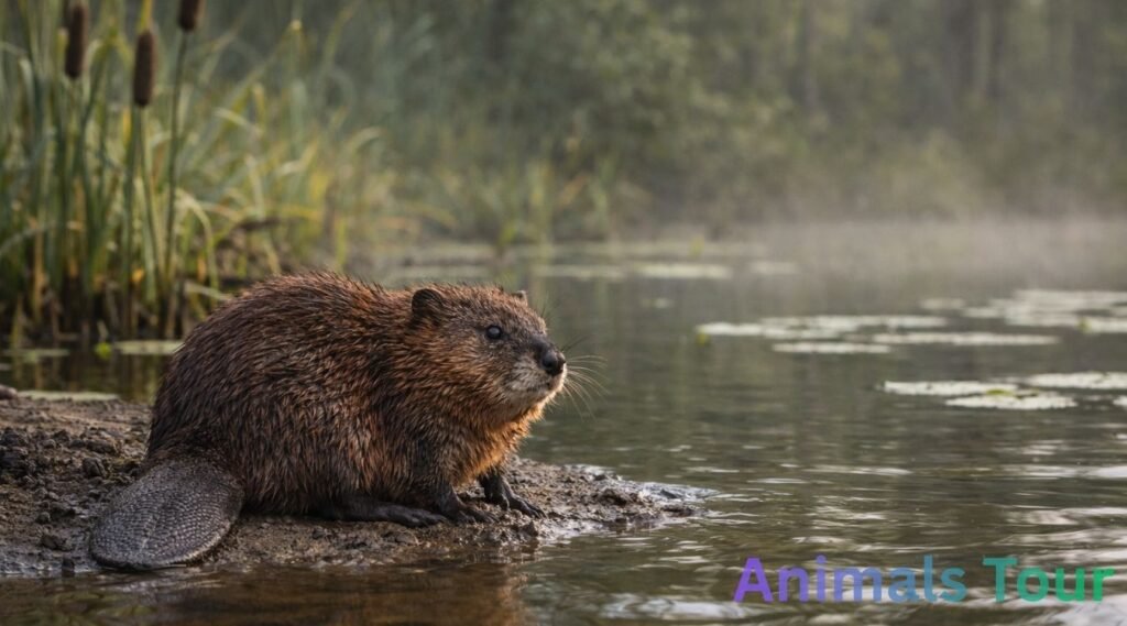 Muskrat animals with flat tails