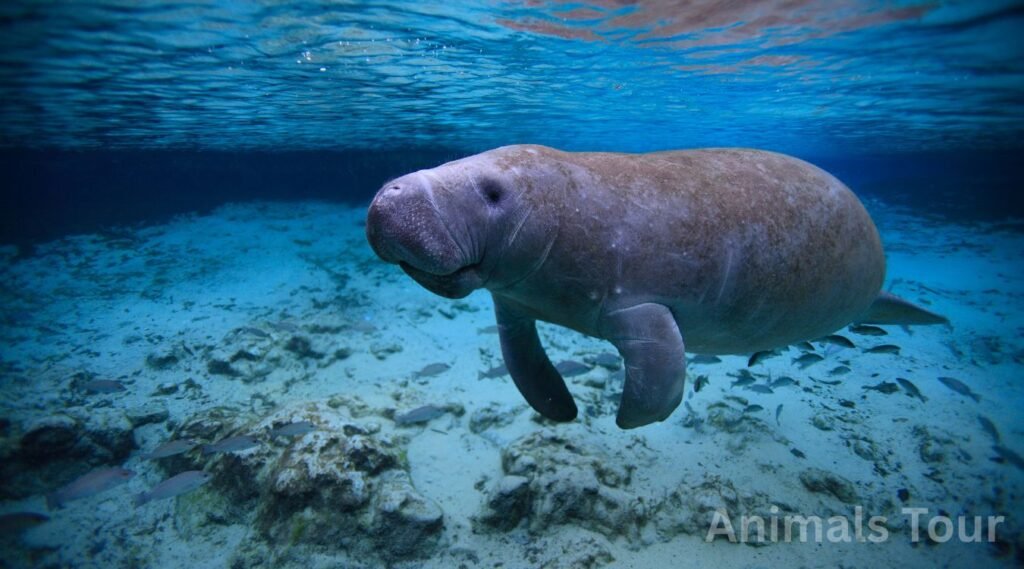 Manatee swimming slowly in water